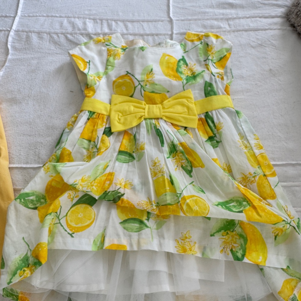 Lemon Print Dress with Yellow Bow